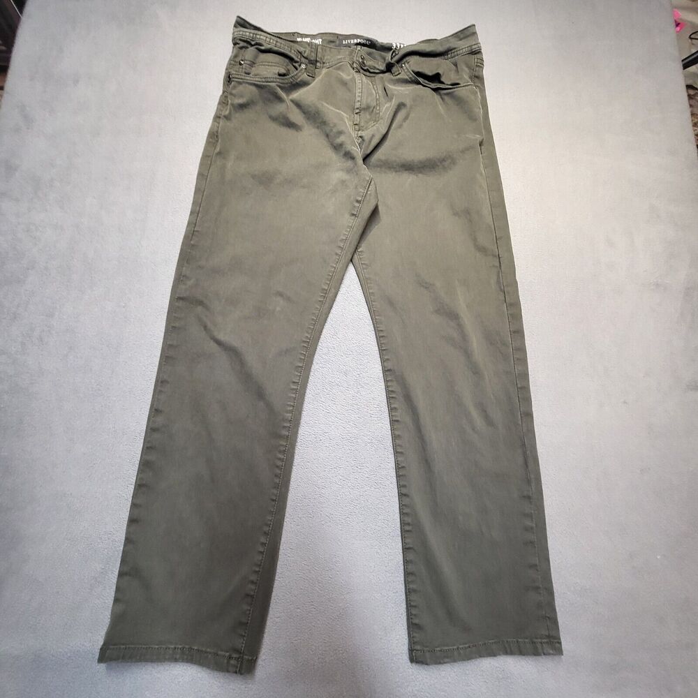 Liverpool Los Angeles Jeans Mens 34x29 Green Relaxed Fit Straight Leg Distressed